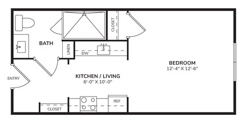 Floor plan for studio, 1 bath, 361 sqft